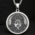 Kali Ma Skull Garland Tantra Pendant Necklaces 925 925 Sterling Silver sterling silver round pendant with ornate goddess face design necklace