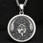Kali Ma Skull Garland Tantra Pendant Necklaces 925 925 Sterling Silver sterling silver round pendant with ornate goddess face design necklace