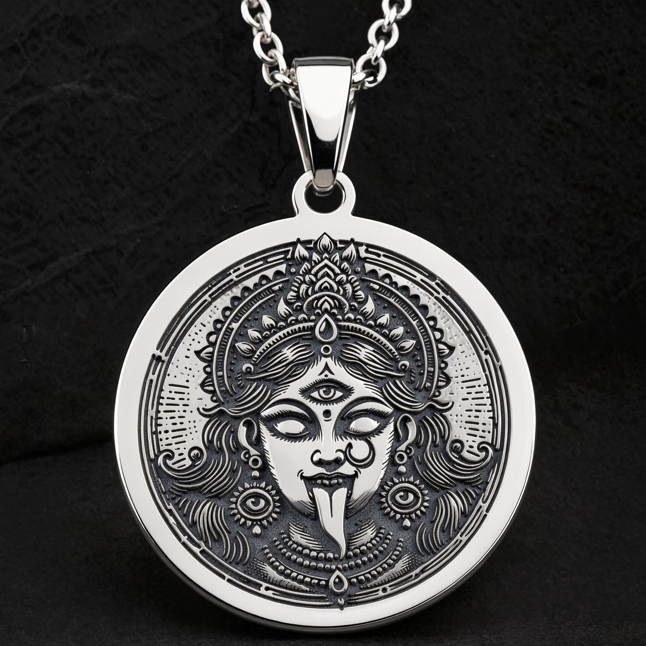 Kali Ma Schädelgirlande Tantra Anhänger | Silber & Plattierte Optionen - Spiritueller Schutz Hinduistische Mythologie