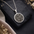925 925 Sterling Silver Kali Ma Divine Feminine Pendant Necklaces Oxidized silver round pendant featuring a detailed mythological beast design necklace