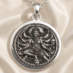 925 925 Sterling Silver Kali Ma Divine Feminine Pendant Necklaces Oxidized silver pendant necklace featuring a fierce deity figure surrounded by skulls.