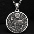 Kamadhenu Cow Hindu Cow Pendant Necklaces 925 925 Sterling Silver sterling silver pendant featuring an intricate Indian bull Nandi design with floral motifs.