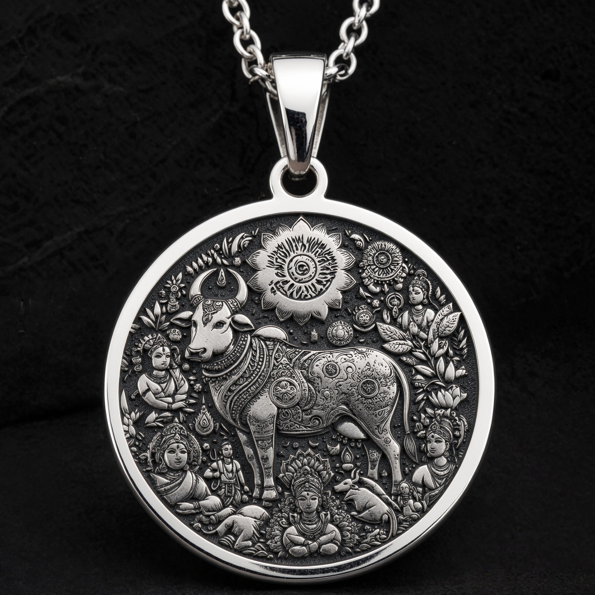 Kamadhenu Cow Hindu Cow Pendant | Silver & Plated Options - Ancient Mythology Protection Talisman