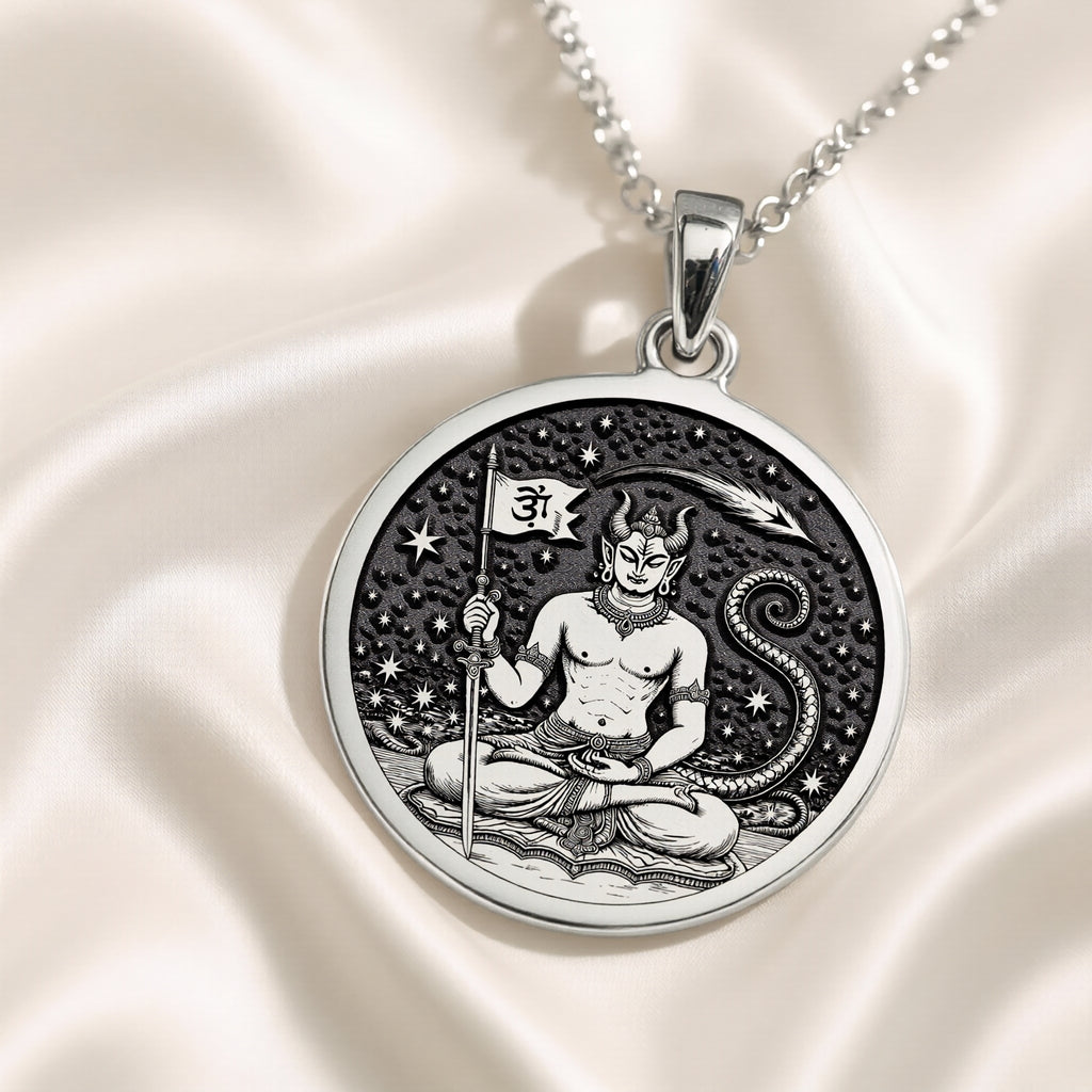 Ketu Vedic Lunar Node Astrological Pendant — Solid 925 Sterling Silver front view