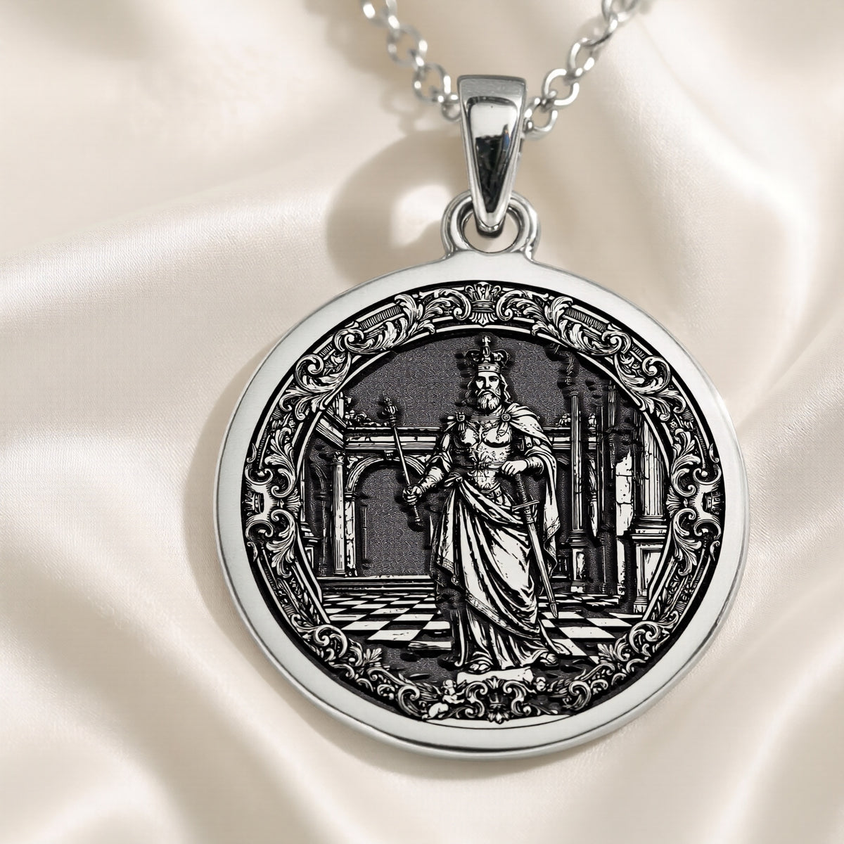 King Chess Coin Necklace: Silver Leader Symbol Pendant