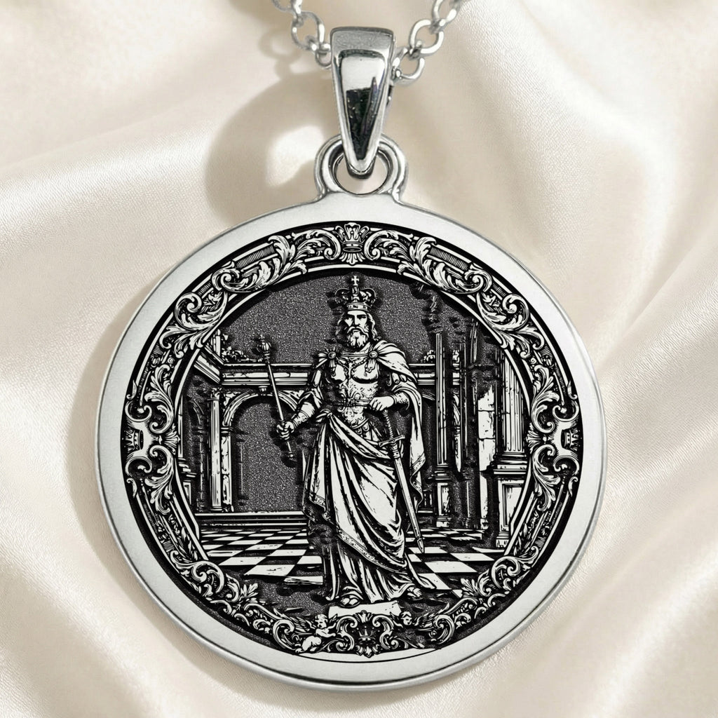King Chess Coin Necklace: Silver Leader Symbol Pendant