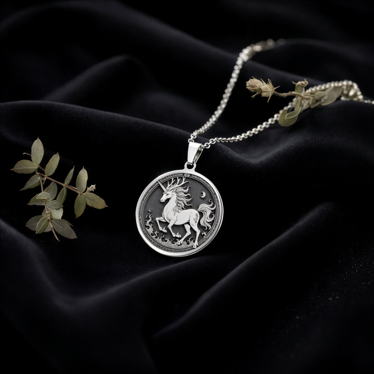 Sterling silver Qilin Mythological Talisman Necklace: round  of Qilin Chinese mythical ...