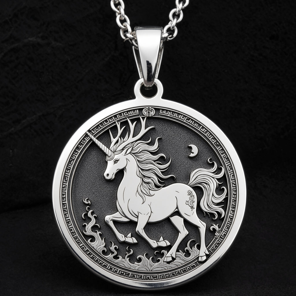Sterling silver Qilin Mythological Talisman Necklace: round  of Qilin Chinese mythical ...