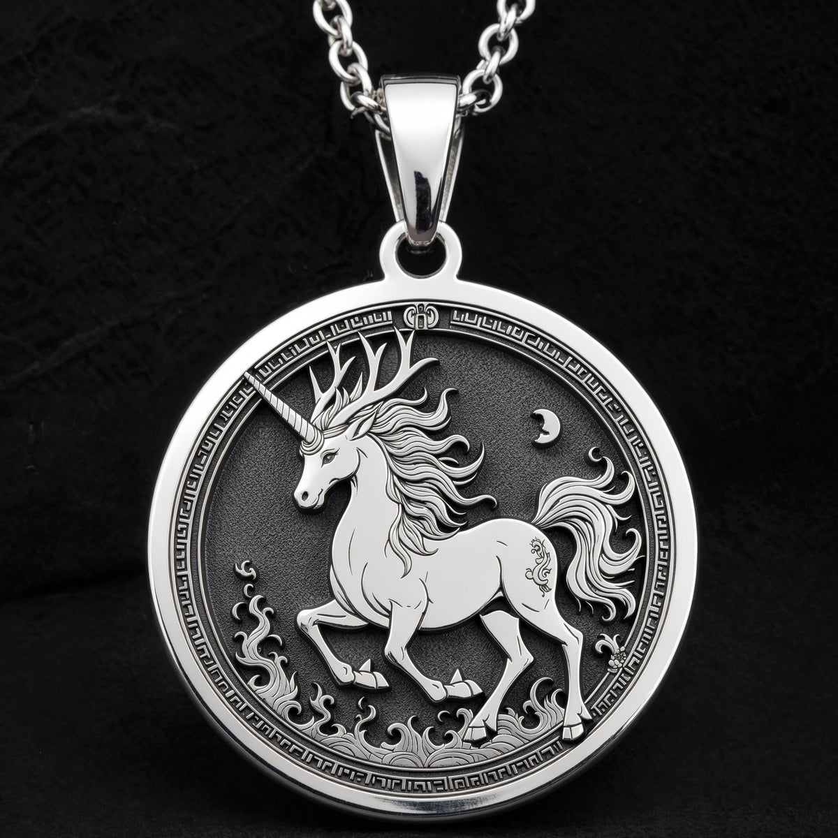 Sterling silver Qilin Mythological Talisman Necklace: round  of Qilin Chinese mythical ...