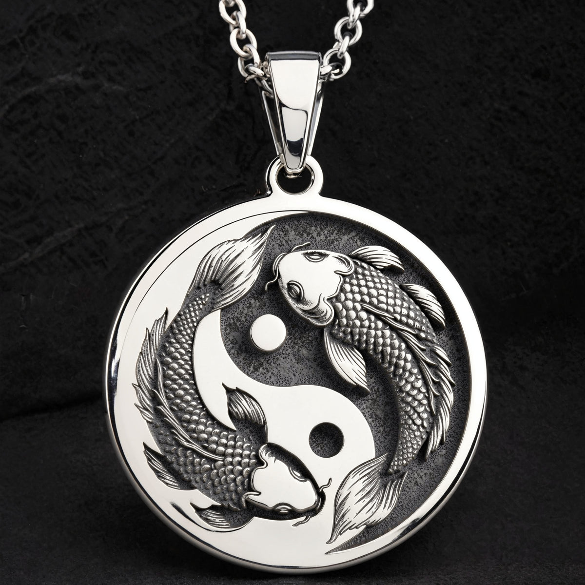 Koi Fish Talisman Necklace Necklaces 925 925 Sterling Silver pendant necklace featuring a round Yin Yang fish design.