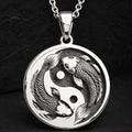 Koi Fish Talisman Necklace Necklaces Silver pendant necklace featuring a round Yin Yang fish design