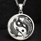 Koi Fish Talisman Necklace Necklaces 925 925 Sterling Silver pendant necklace featuring a round Yin Yang fish design.