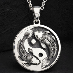 Koi Fish Talisman Necklace Necklaces Silver pendant necklace featuring a round Yin Yang fish design