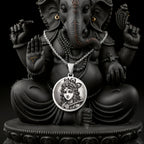 925 925 Sterling Silver Krishna God Talisman Necklace Necklaces Oxidized silver portrait pendant necklace with round frame and ethnic design