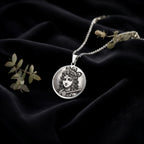 Krishna God Talisman Necklace Necklaces 925 925 Sterling Silver portrait pendant with ornate hair and foliage necklace