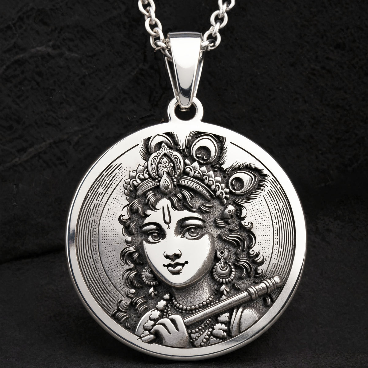 Krishna God Talisman Necklace Necklaces 925 925 Sterling Silver engraved portrait pendant necklace with intricate woman design
