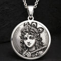 Krishna God Talisman Necklace Necklaces 925 925 Sterling Silver engraved portrait pendant necklace with intricate woman design