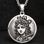 Krishna God Talisman Necklace Necklaces 925 925 Sterling Silver engraved portrait pendant necklace with intricate woman design