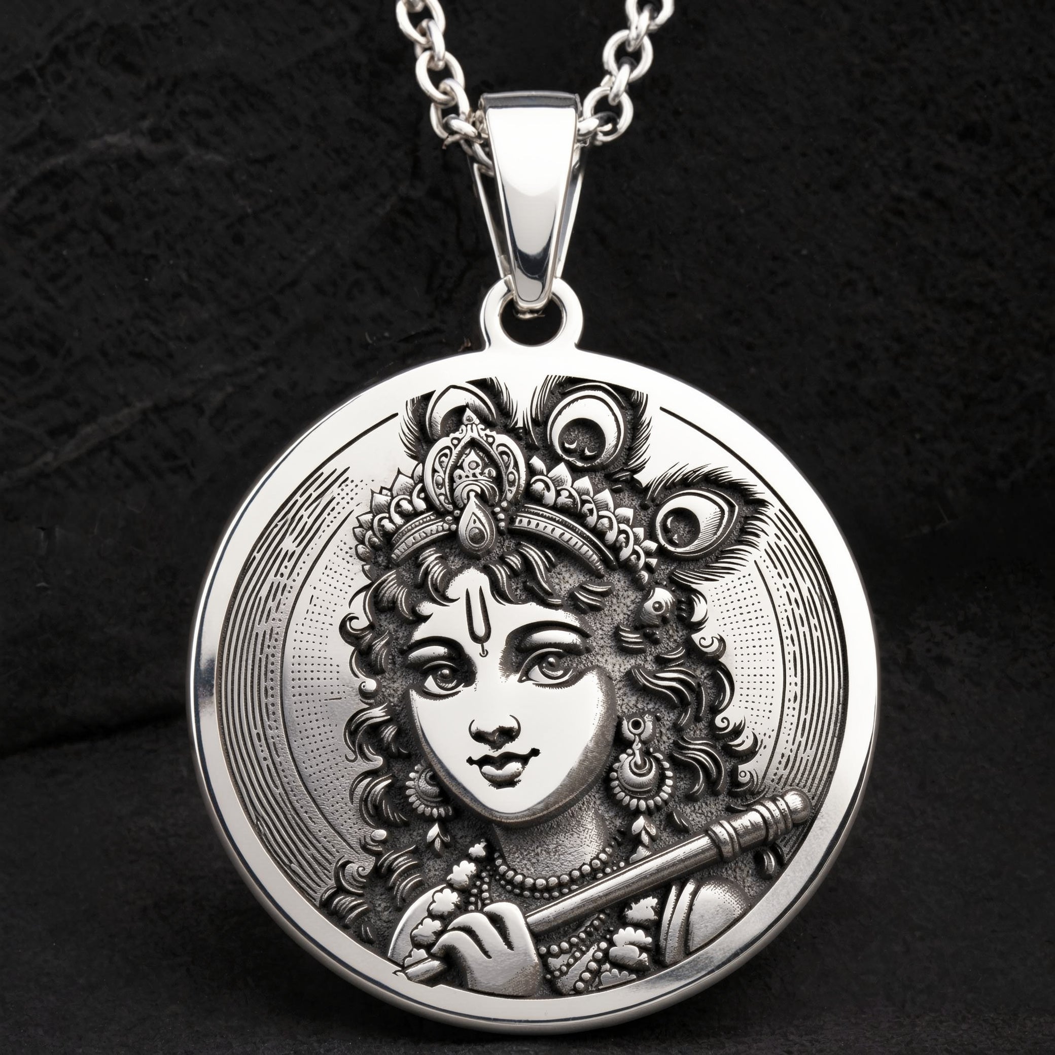 Krishna God Talisman Necklace | Silver & Plated Options - Spiritual Protection Hindu Mythology