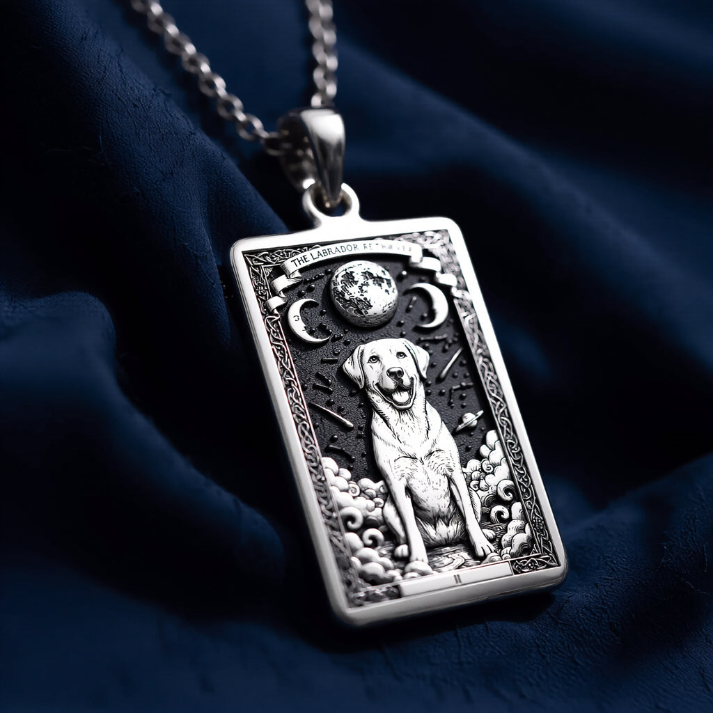 Artisan showcase of 925 Sterling Silver Labrador Retriever Dog Tarot Card Rectangle Pendant Necklace, premium solid hypoallergenic 925 sterling silver for daily wear.