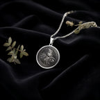 Lagertha Shield Viking Wayfinder Necklace Necklaces 925 925 Sterling Silver portrait pendant necklace with woman design on black velvet background