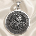 Lagertha Shield Viking Wayfinder Necklace Necklaces 925 925 Sterling Silver round pendant with intricate warrior portrait design on a chain.