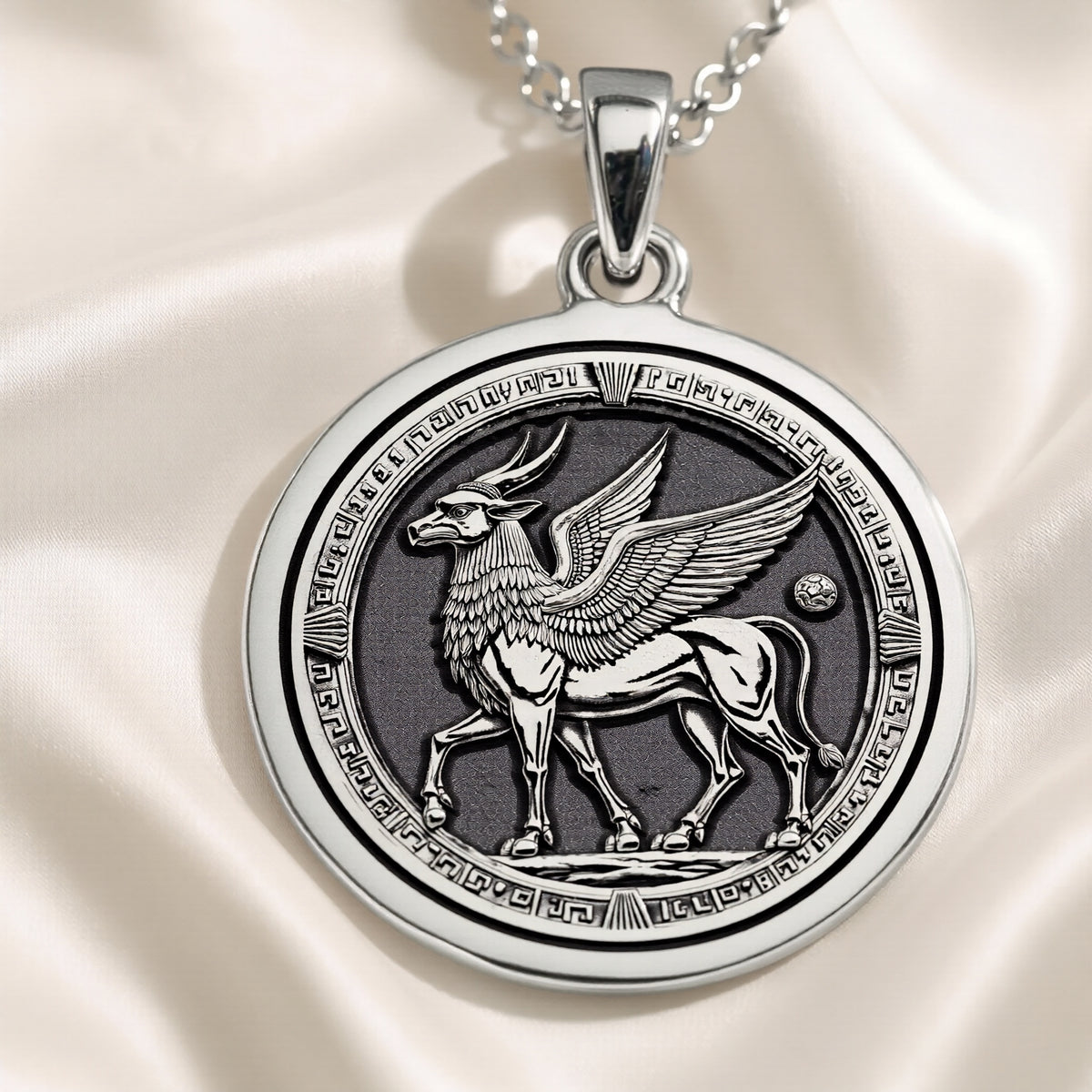Lamassu Pendant Necklace: Silver Assyrian Guardian, Protection Talisman