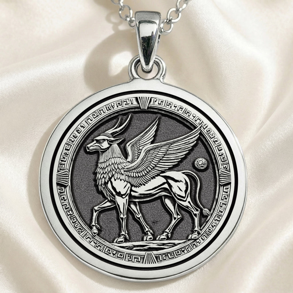 Lamassu Pendant Necklace: Silver Assyrian Guardian, Protection Talisman