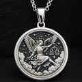 Libra Zodiac Astrological Sign Necklace Necklaces 925 925 Sterling Silver winged goddess holding scales pendant necklace with starry celestial design