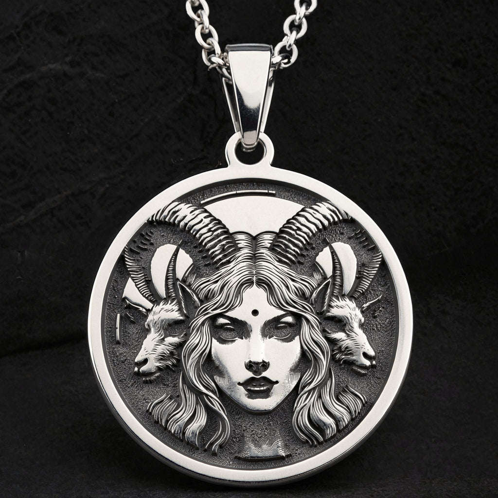 Lilith Goddess Necklace Necklaces 925 925 Sterling Silver sterling silver face with horns pendant necklace