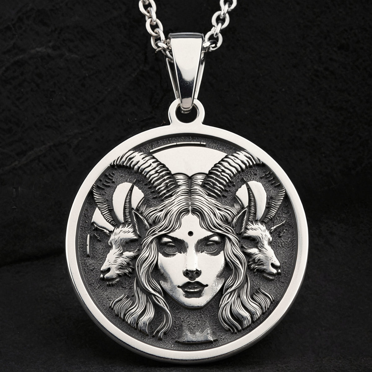 Lilith Goddess Necklace Necklaces 925 925 Sterling Silver sterling silver face with horns pendant necklace