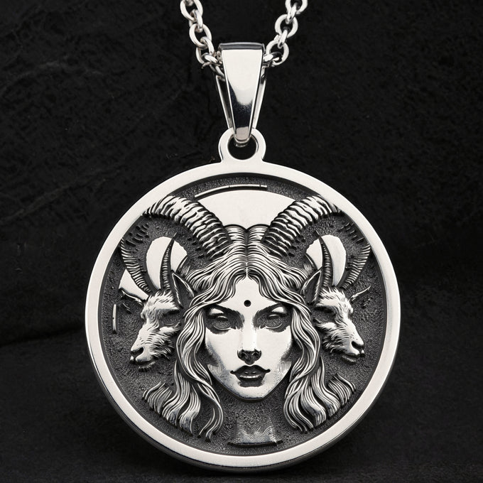 Lilith Goddess Necklace Necklaces 925 925 Sterling Silver sterling silver face with horns pendant necklace