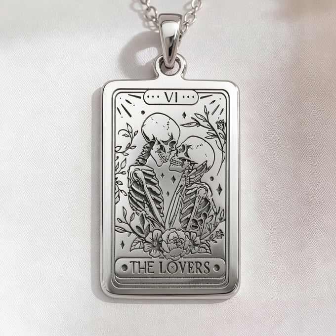 Lover Tarot Necklace pendant in silver, gold plated, or rose gold plated. Dainty sacred union spiritual love jewelry.