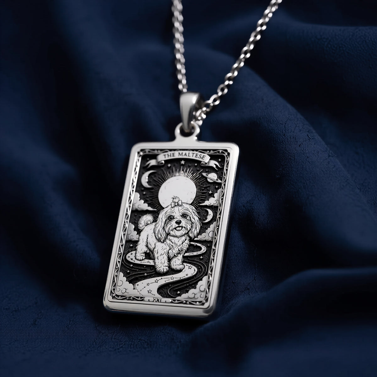 925 sterling silver Custom Maltese Dog Mom Charm Necklace pendant featuring a detailed design.