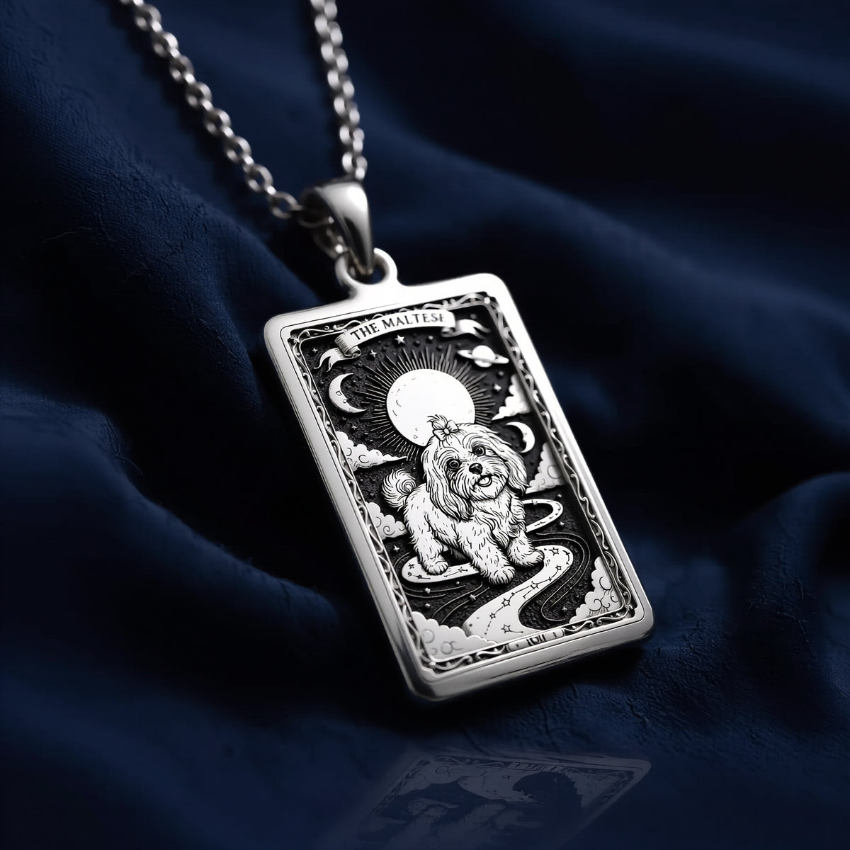 925 sterling silver Custom Maltese Dog Mom Charm Necklace pendant featuring a detailed design.