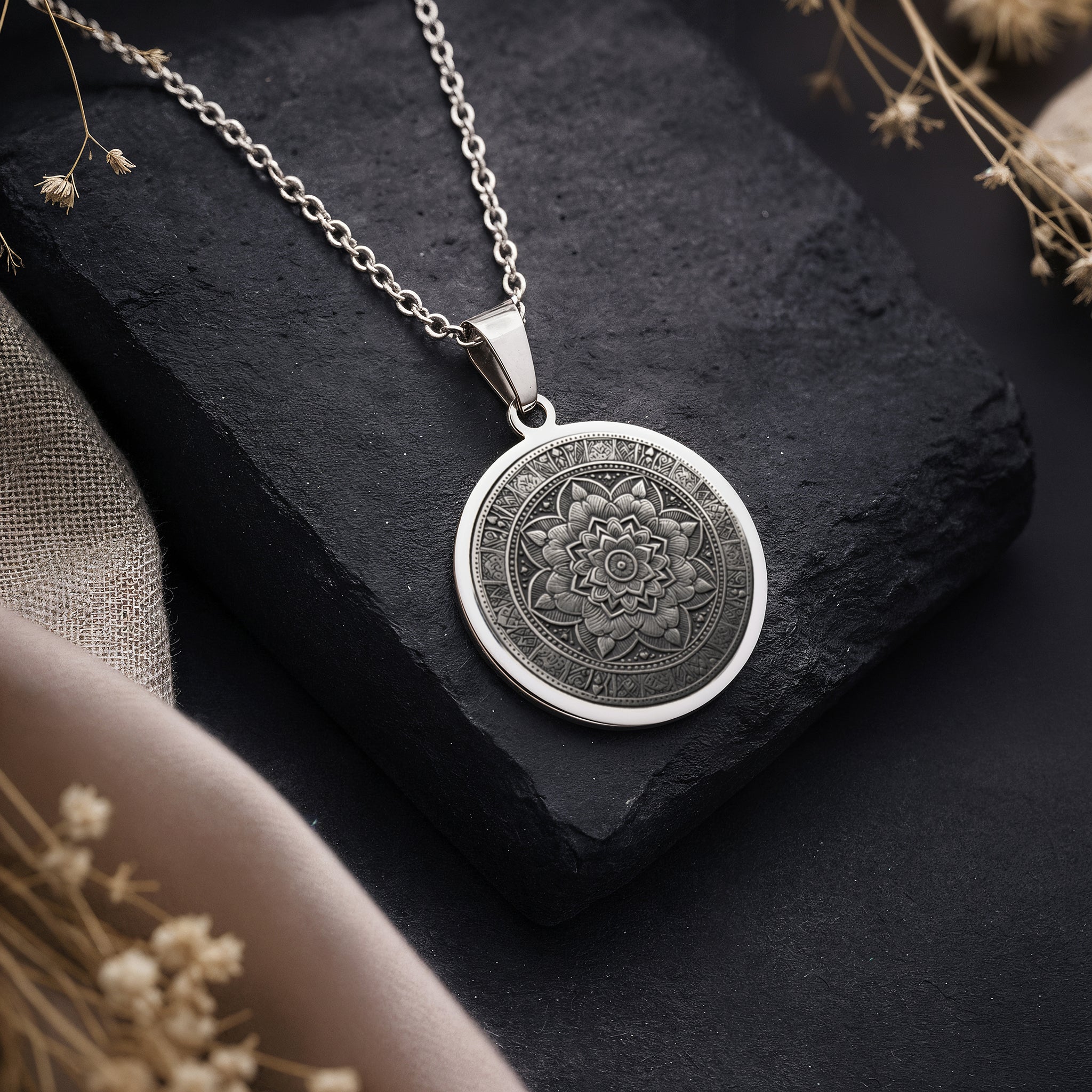 Mandala Art Medallion Necklace | Silver & Plated Options - Spiritual Protection Cosmic Energy