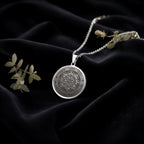 925 925 Sterling Silver Mandala Art Medallion Necklace Necklaces Oxidized silver round pendant necklace with intricate mandala design.
