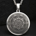 Sacred Mandala Art Medallion Necklace — 925 Sterling Silver round coin pendant with precision-engraved floral sacred geometry
