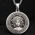 Medusa Gorgon Snake Hair Pendant Necklaces 925 925 Sterling Silver round pendant with an ornate framed portrait design necklace