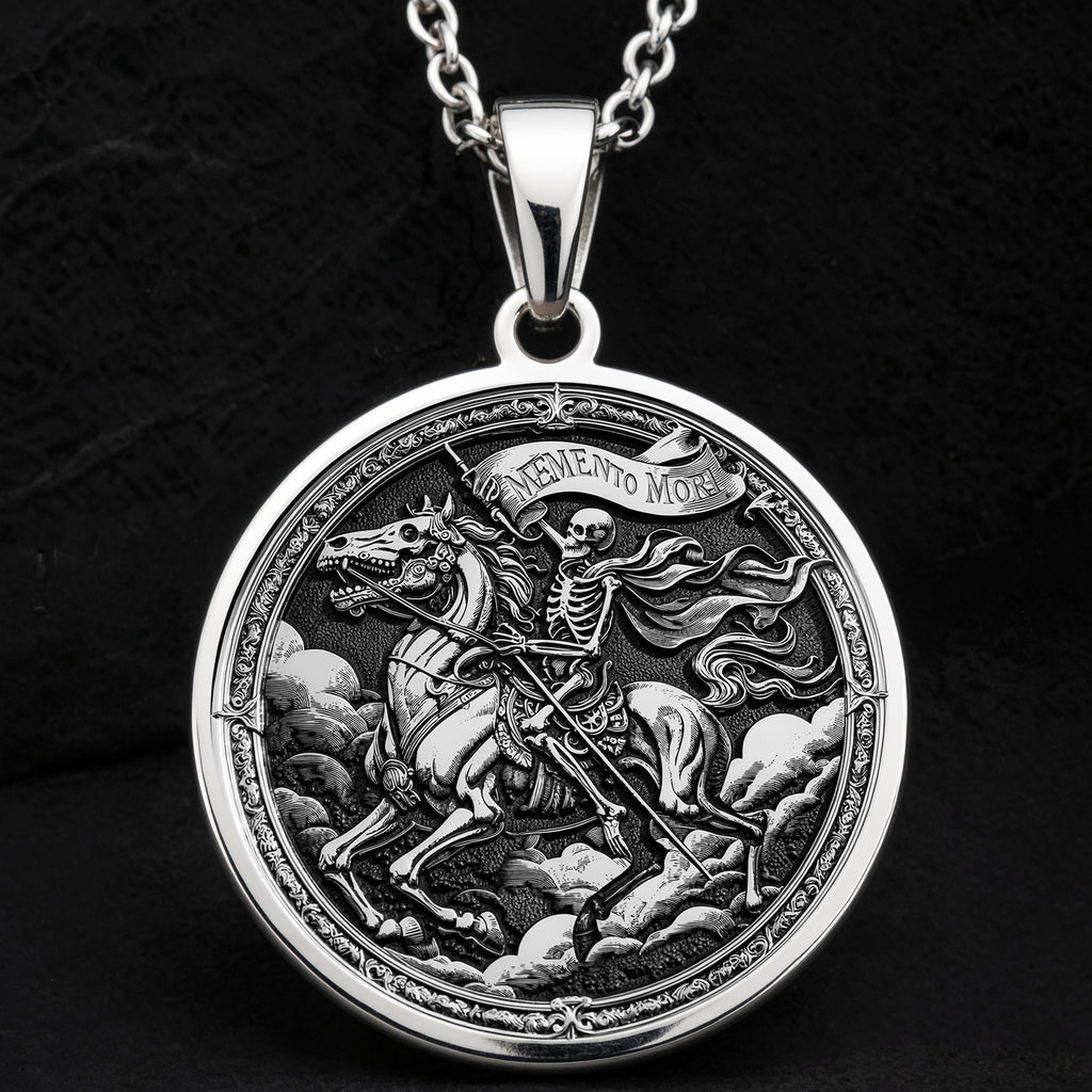 Skeleton Horseman Memento Mori Pendant - 925 Sterling Silver