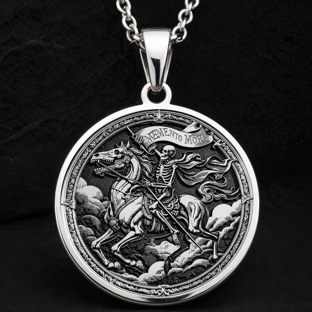 Skeleton Horseman Memento Mori Pendant - 925 Sterling Silver