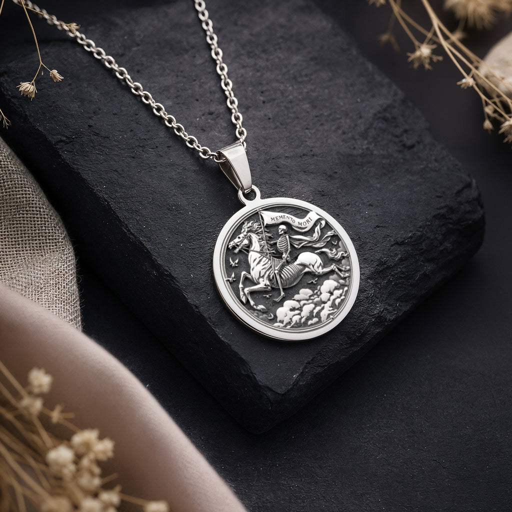 sterling silver necklace Memento Mori Coin | & Options - Gothic Style Memento Mori memento mori - view 2