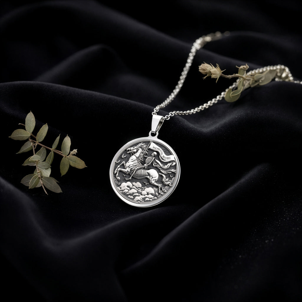 sterling silver necklace Memento Mori Coin | & Options - Gothic Style Memento Mori memento mori - view 5