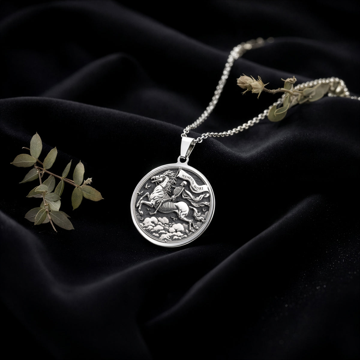 sterling silver necklace Memento Mori Coin | & Options - Gothic Style Memento Mori memento mori - view 5