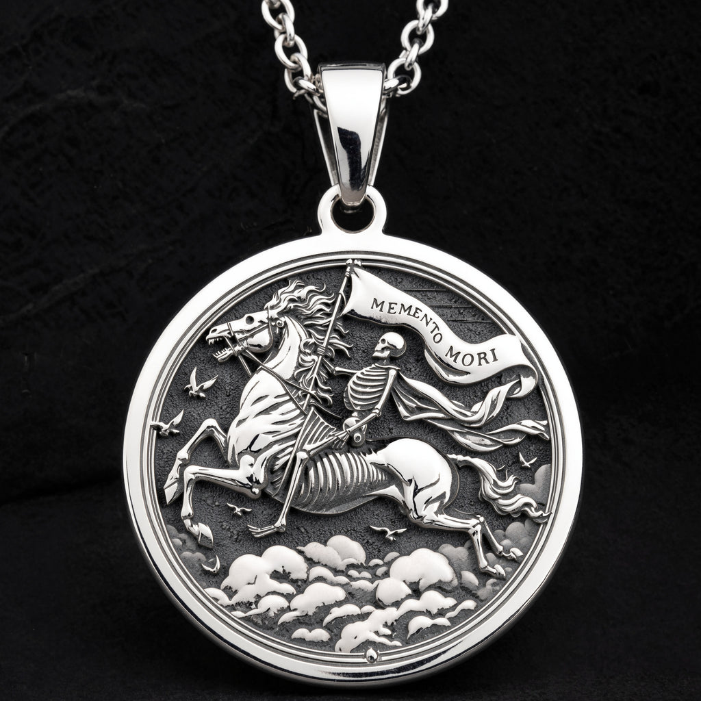 sterling silver necklace Memento Mori Coin | & Options - Gothic Style Memento Mori memento mori