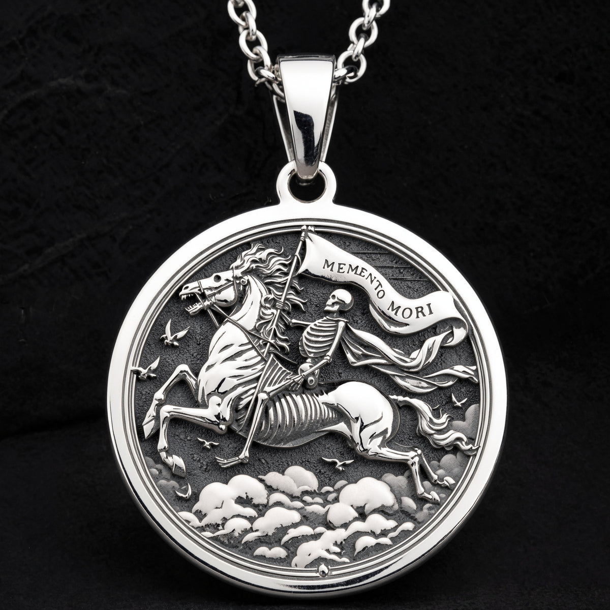 sterling silver necklace Memento Mori Coin | & Options - Gothic Style Memento Mori memento mori