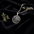 Sterling silver Ocean Siren Mermaid Necklace: round  of mermaid sea creature with engra...