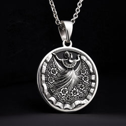 925 Sterling Silver Mexican dancer pendant featuring a detailed folkloric dress, perfect for heritage-inspired jewelry lovers.