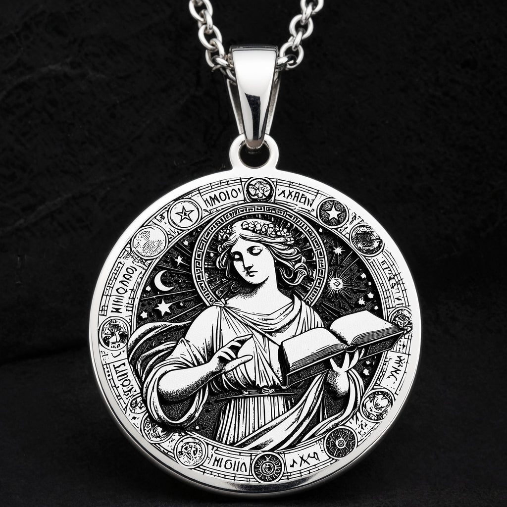 925 sterling silver Mnemosyne Goddess pendant, detailed view 4.