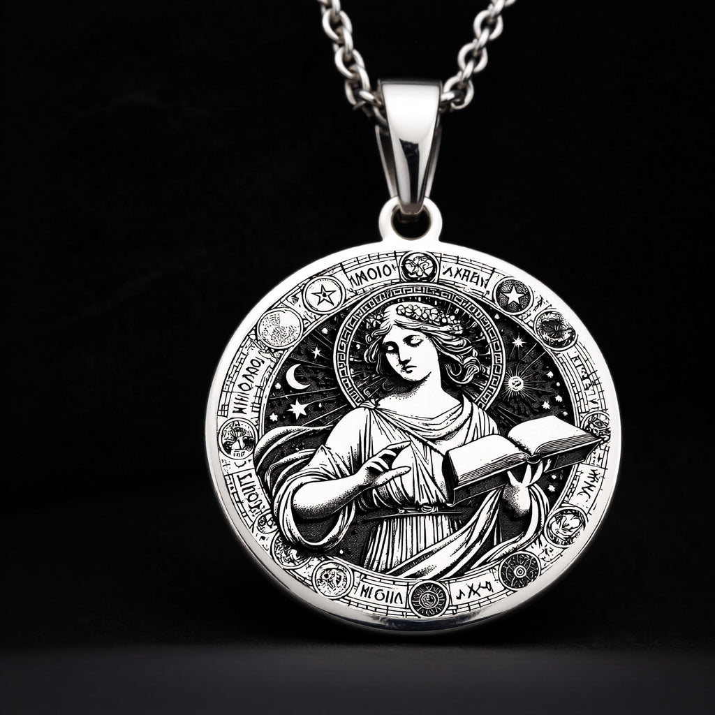 925 sterling silver Mnemosyne Goddess pendant, detailed view 5.